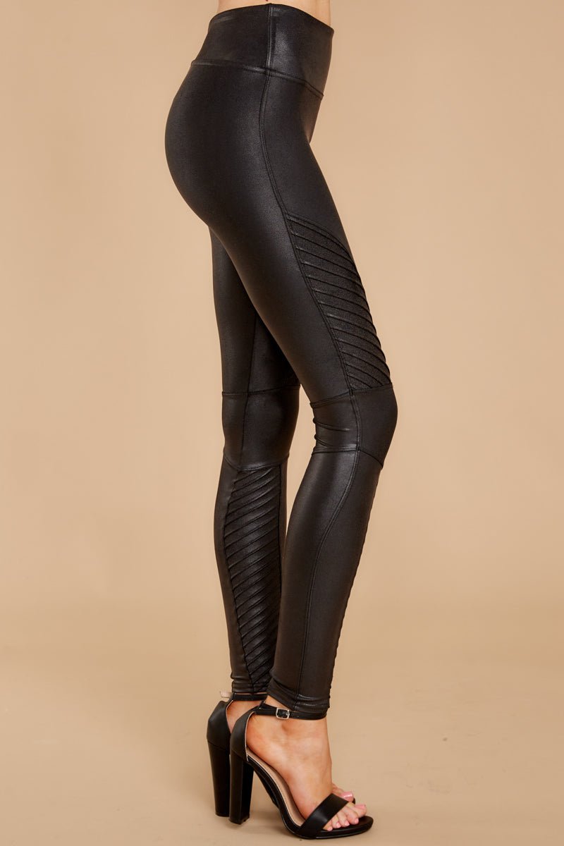 Spanx Moto Faux Leather Leggings Very Black Large #20136R $110