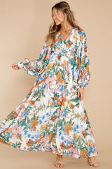 Blooming Desire Ivory Multi Floral Print Maxi Dress - Red Dress