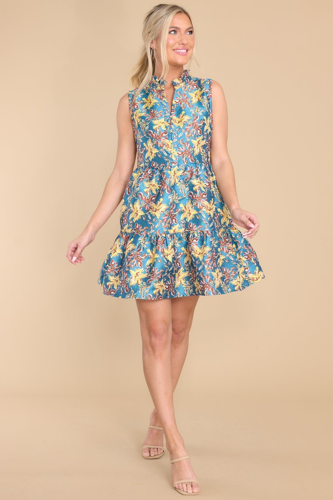 Blooming Pathways Blue Multi Floral Dress - Red Dress