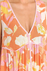 Blooming With Bliss Orange Floral Print Tunic - Red Dress