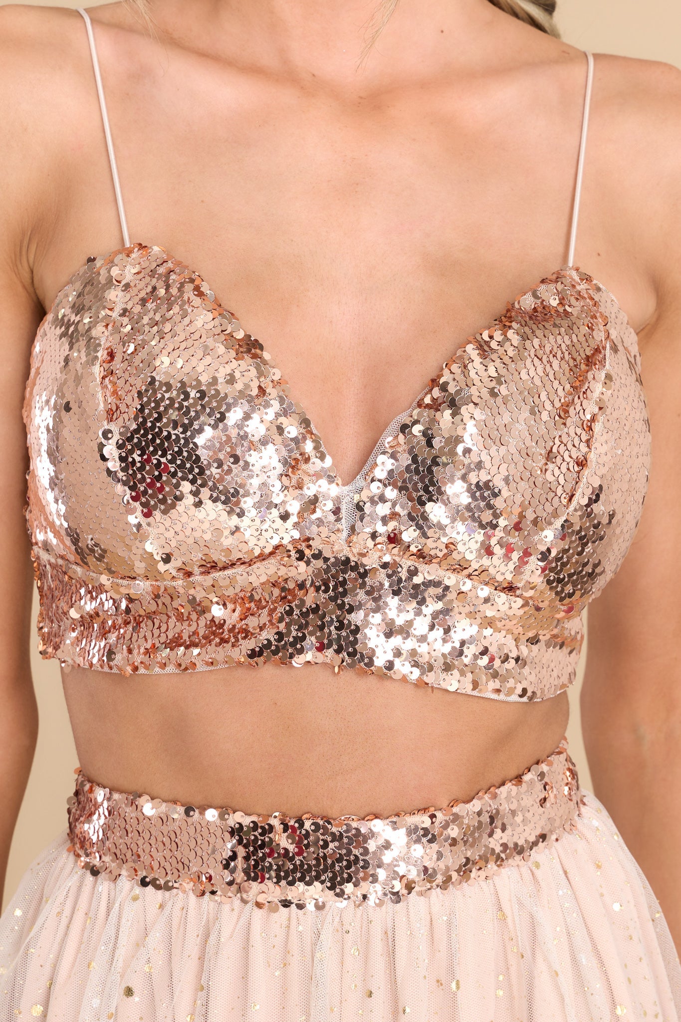Beautiful Rose Gold Sequin Two Piece Set - Playsuits