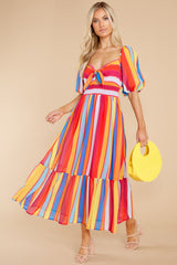 Bring Her To Life Rainbow Print Maxi Dress - Red Dress