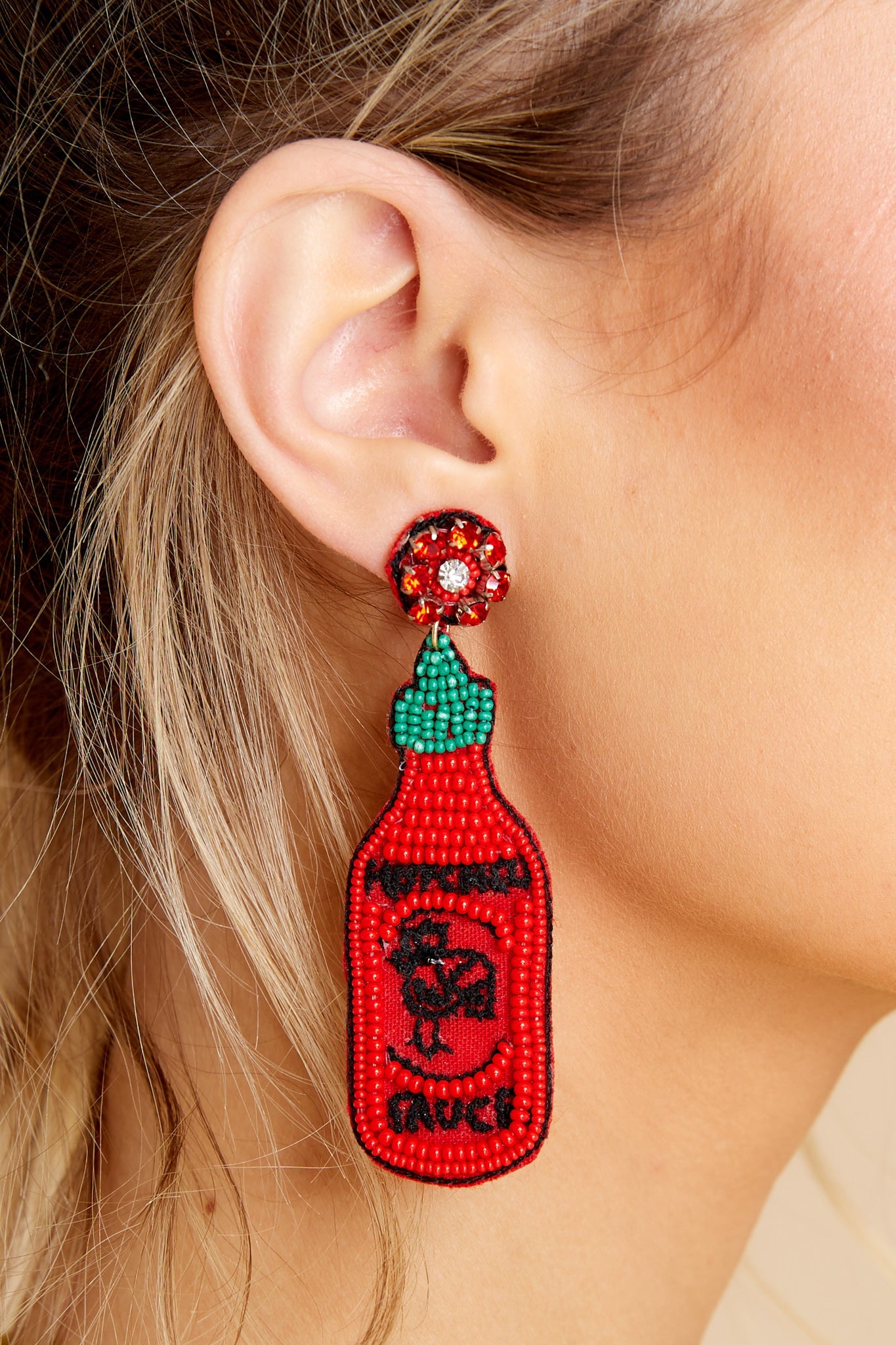 Bring The Heat Red Beaded Earrings - Red Dress