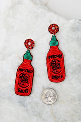 Bring The Heat Red Beaded Earrings - Red Dress