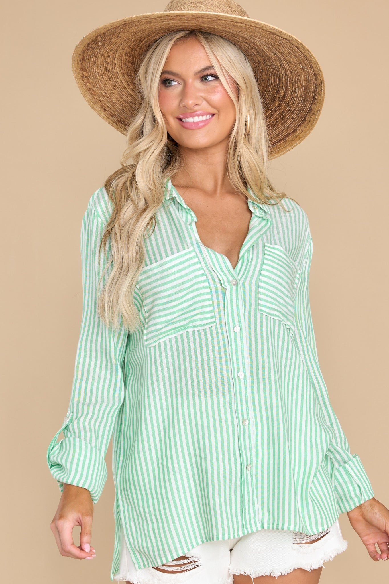 Carefree Nights Green Striped Top - Red Dress