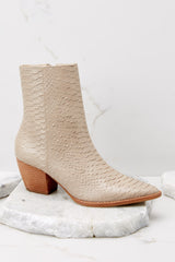 Caty Taupe Snake Ankle Boots - Red Dress