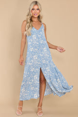 Charmed And Classy Blue Floral Print Maxi Dress - Red Dress