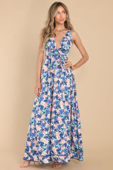 Chasing The Tides Blue Floral Print Maxi Dress - Red Dress