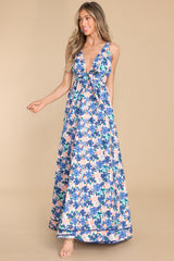 Chasing The Tides Blue Floral Print Maxi Dress - Red Dress