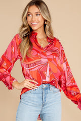 Cheerful Expressions Hot Pink Multi Print Top - Red Dress
