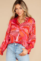 Cheerful Expressions Hot Pink Multi Print Top - Red Dress