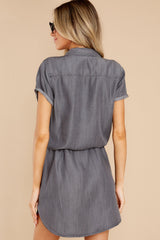 Chime In Grey Chambray Dress - Red Dress