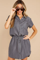 Chime In Grey Chambray Dress - Red Dress