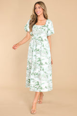 Classically Inclined Green Print Midi Dress - Red Dress