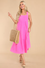 Clothed In Sunshine Pink Midi Dress - Red Dress