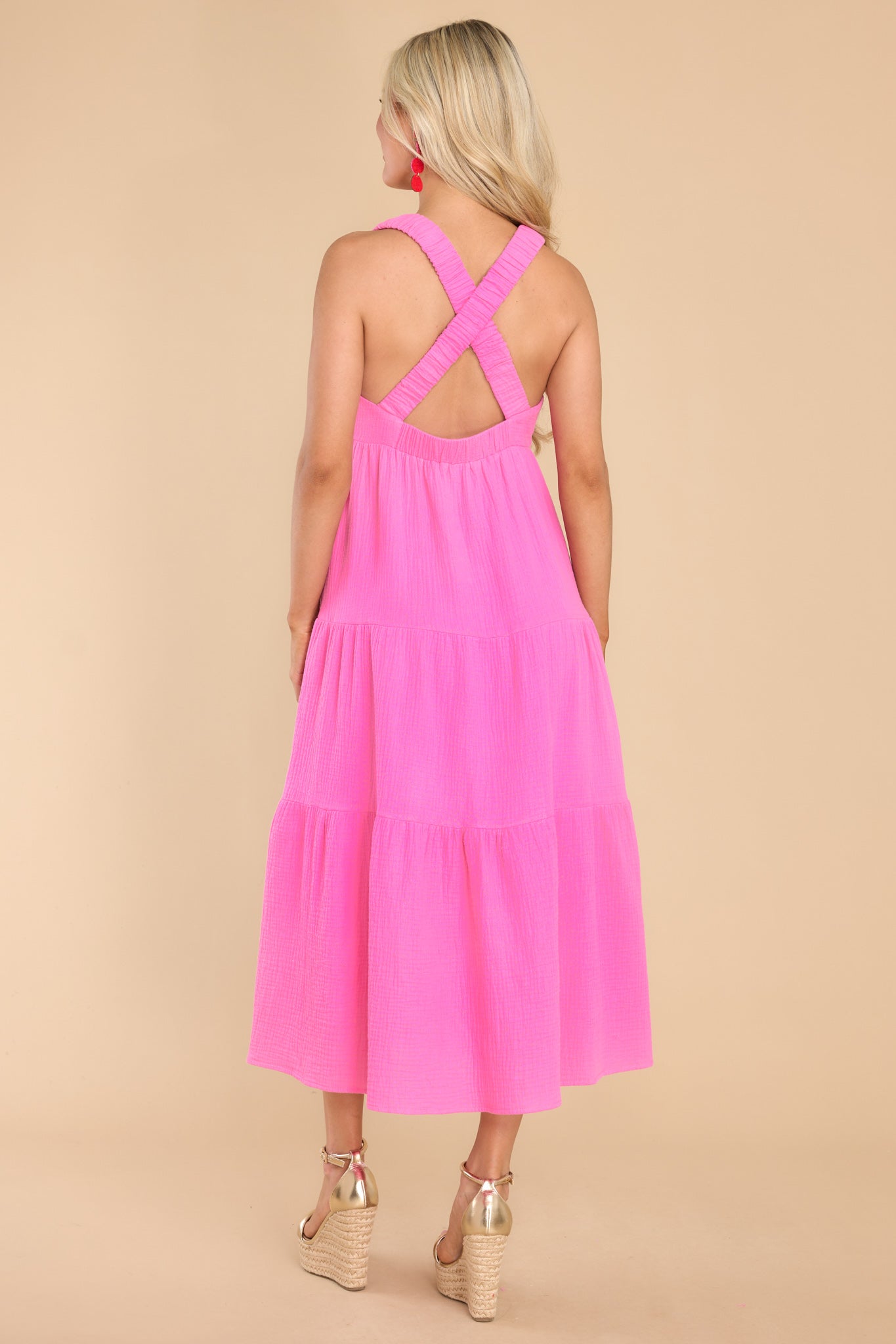Clothed In Sunshine Pink Midi Dress - Red Dress