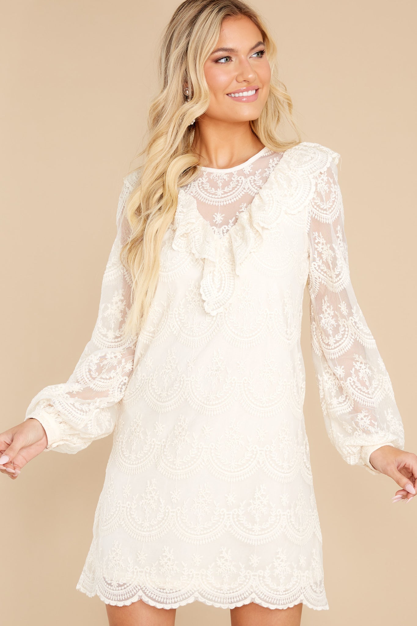 Divine Timing Ivory Lace Dress - Red Dress