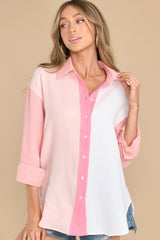 Don't Get Attached Pink Colorblock Gauze Top - Red Dress