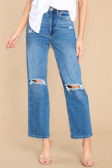 Don't Pass These By Medium Wash Distressed Straight Jeans - Red Dress
