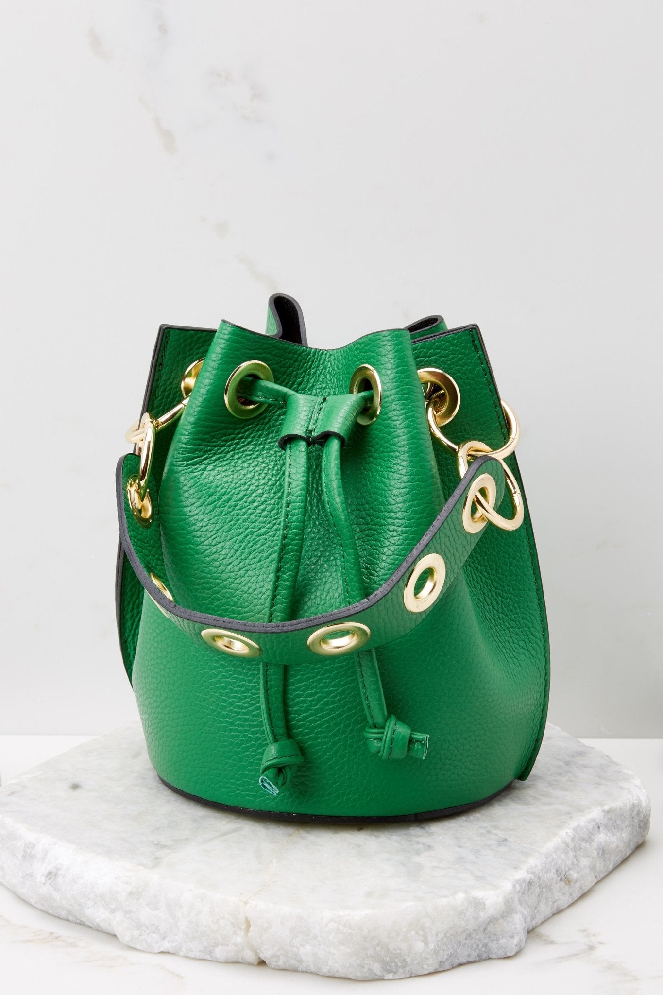 Bold Green Genuine Leather Bucket Bag - Accessories