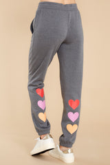 Dream Chaser Grey Heart Print Joggers - Red Dress