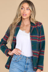Dressed In Time Green Plaid Blazer - Red Dress