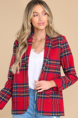 Dressed In Time Red Plaid Blazer - Red Dress