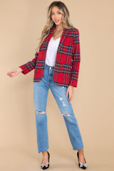 Dressed In Time Red Plaid Blazer - Red Dress