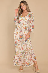 Earthly Elegance Ivory Floral Print Maxi Dress - Red Dress