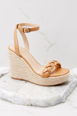 Ease Into It Tan Wedge Sandals - Red Dress