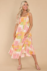 Easy Breezy Coral Multi Patchwork Dress - Red Dress
