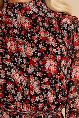 Ebb And Flow Black Floral Print Dress - Red Dress