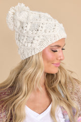 Embrace The Chill Ivory Pom Hat - Red Dress