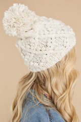 Embrace The Chill Ivory Pom Hat - Red Dress