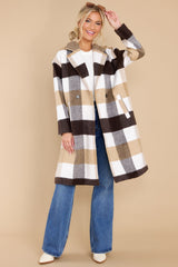 Escape The Ordinary Ivory Plaid Coat - Red Dress