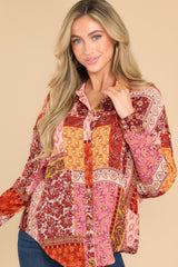 Escaping Reality Rust Multi Patchwork Print Top - Red Dress