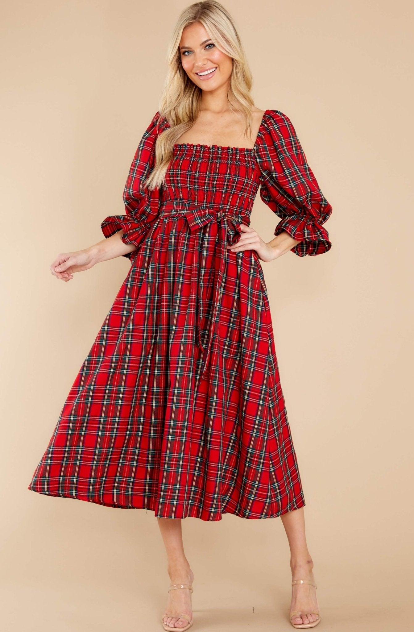Everyday Cheer Red Plaid Maxi Dress
