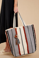 Exciting Times Grey Woven Bag - Red Dress