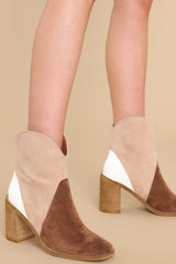 Fair Share Taupe Colorblock Ankle Booties - Red Dress