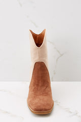 Fair Share Taupe Colorblock Ankle Booties - Red Dress