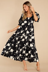 Feel So Enamored Black And White Floral Print Cotton Maxi Dress - Red Dress