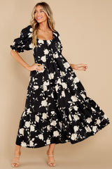 Feel So Enamored Black And White Floral Print Cotton Maxi Dress - Red Dress