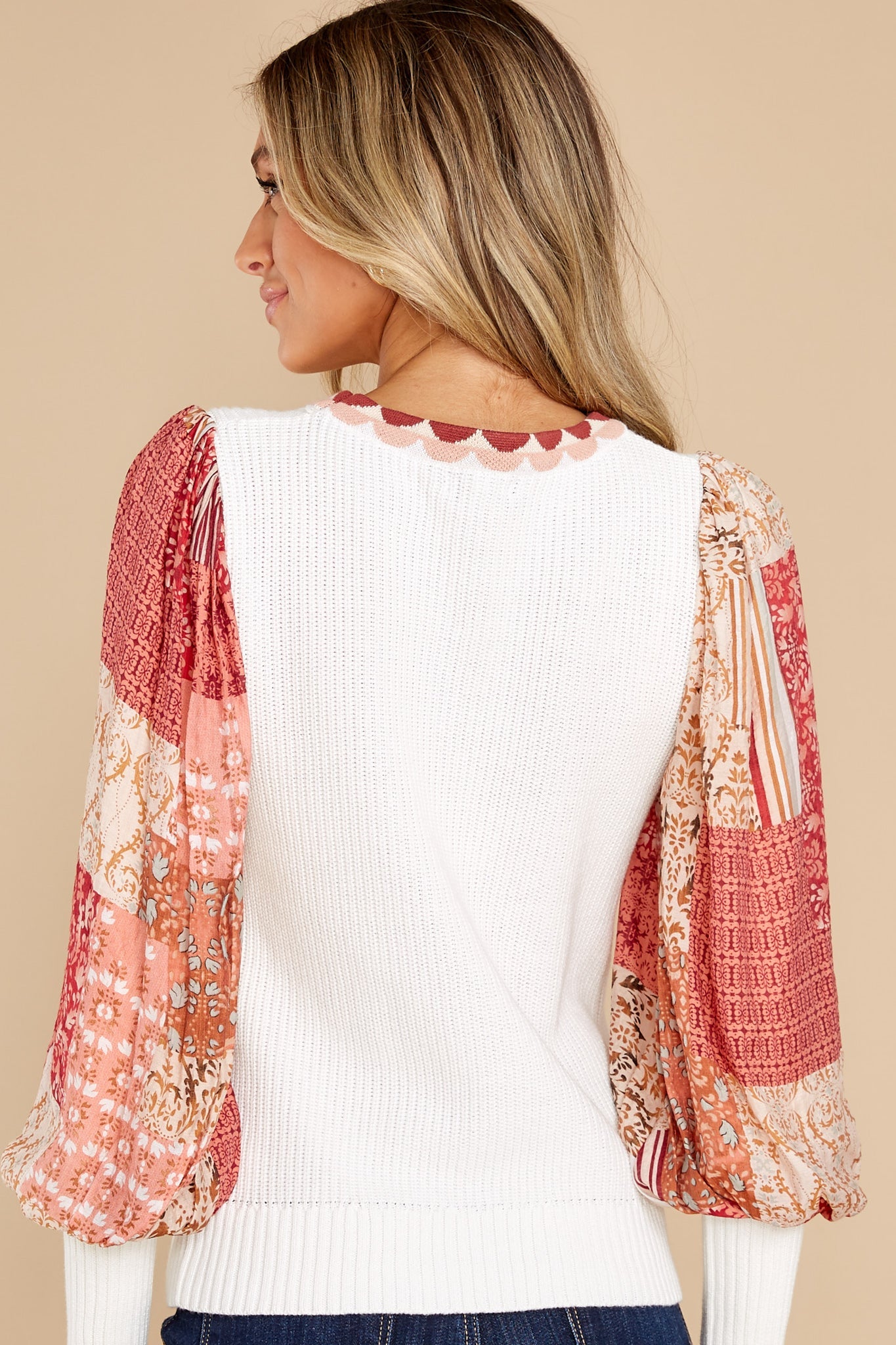 Feeling Empowered Ivory Multi Knit Top - Red Dress