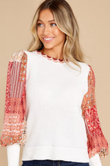 Feeling Empowered Ivory Multi Knit Top - Red Dress