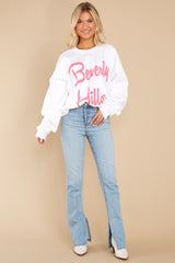 Full body view of this sweatshirt that features a crew neckline.