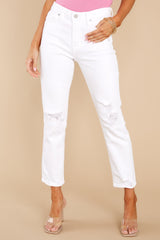 Feeling Light Hearted White Distressed Straight Jeans - Red Dress