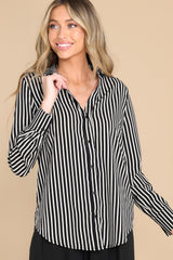 Fit And Trim Black Striped Top - Red Dress