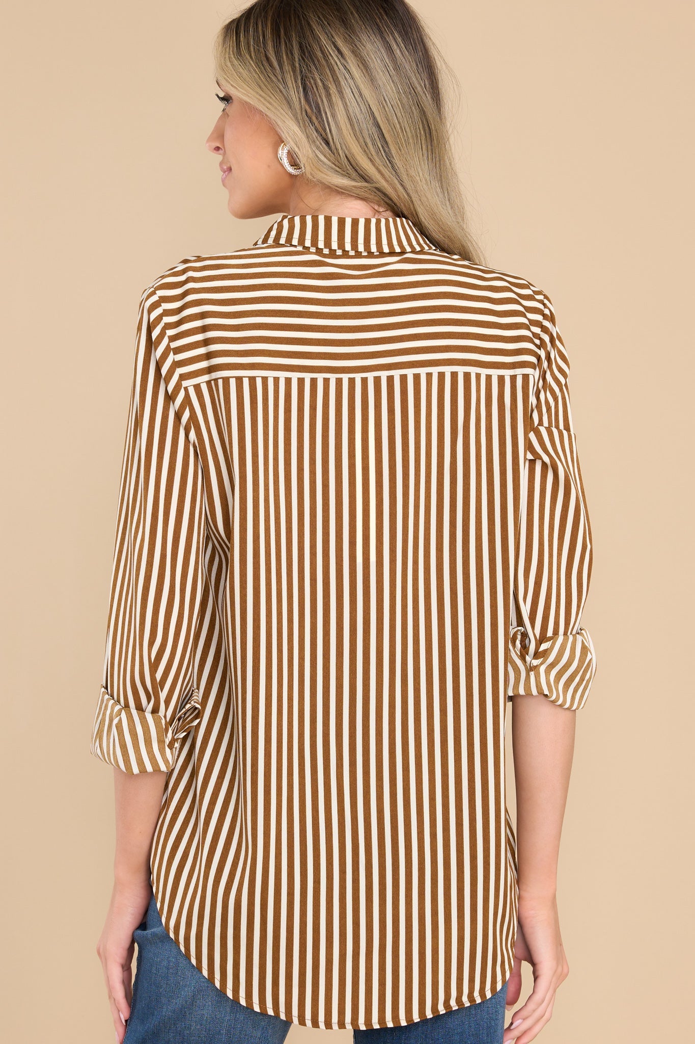 Fit And Trim Brown Striped Top - Red Dress
