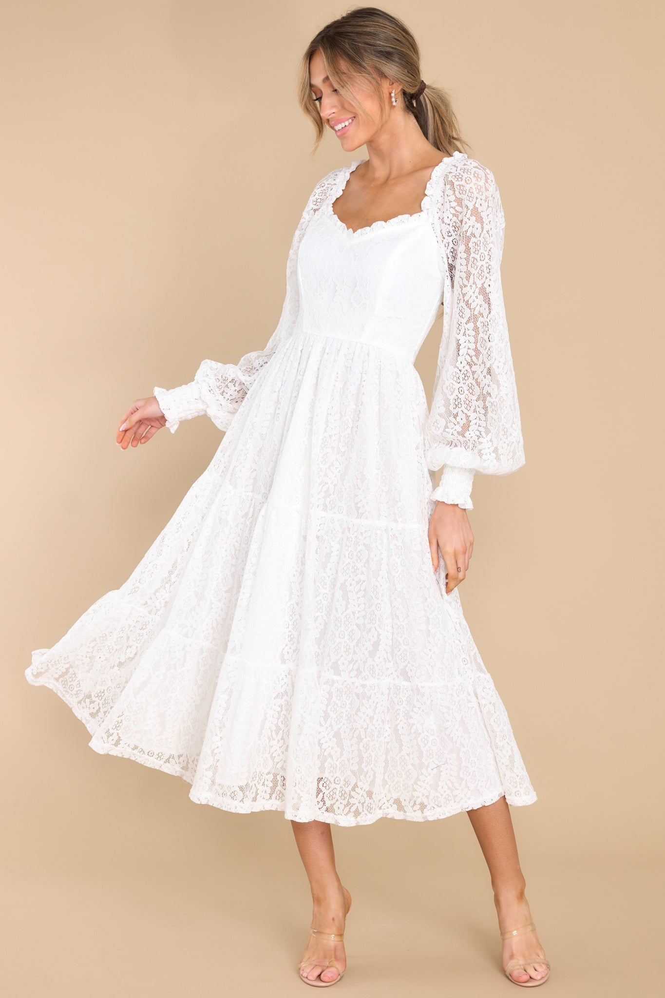 Stunning White Lace Dress - Midi Dresses