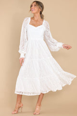 Flirty Mood White Lace Midi Dress - Red Dress